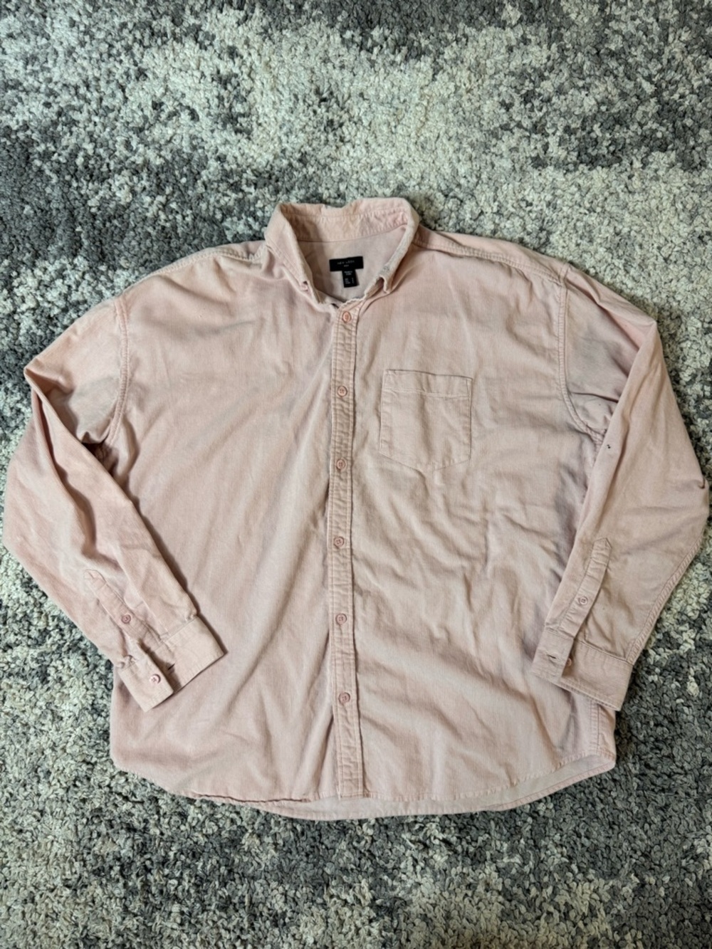 New Look, Men’s Light Pink Corduroy Long Sleeve Button Down Shirt, US Size: L